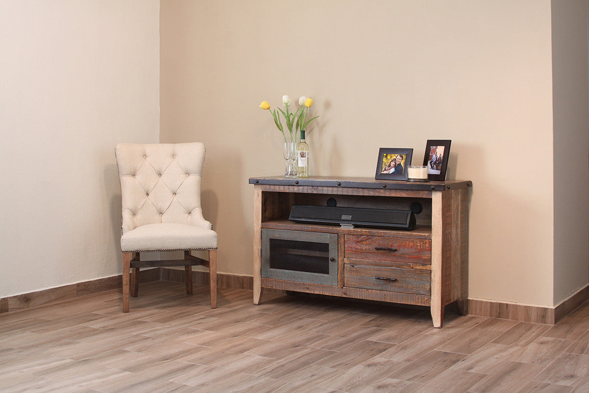 53" Brown Solid Wood Cabinet Enclosed Storage Distressed TV Stand-5