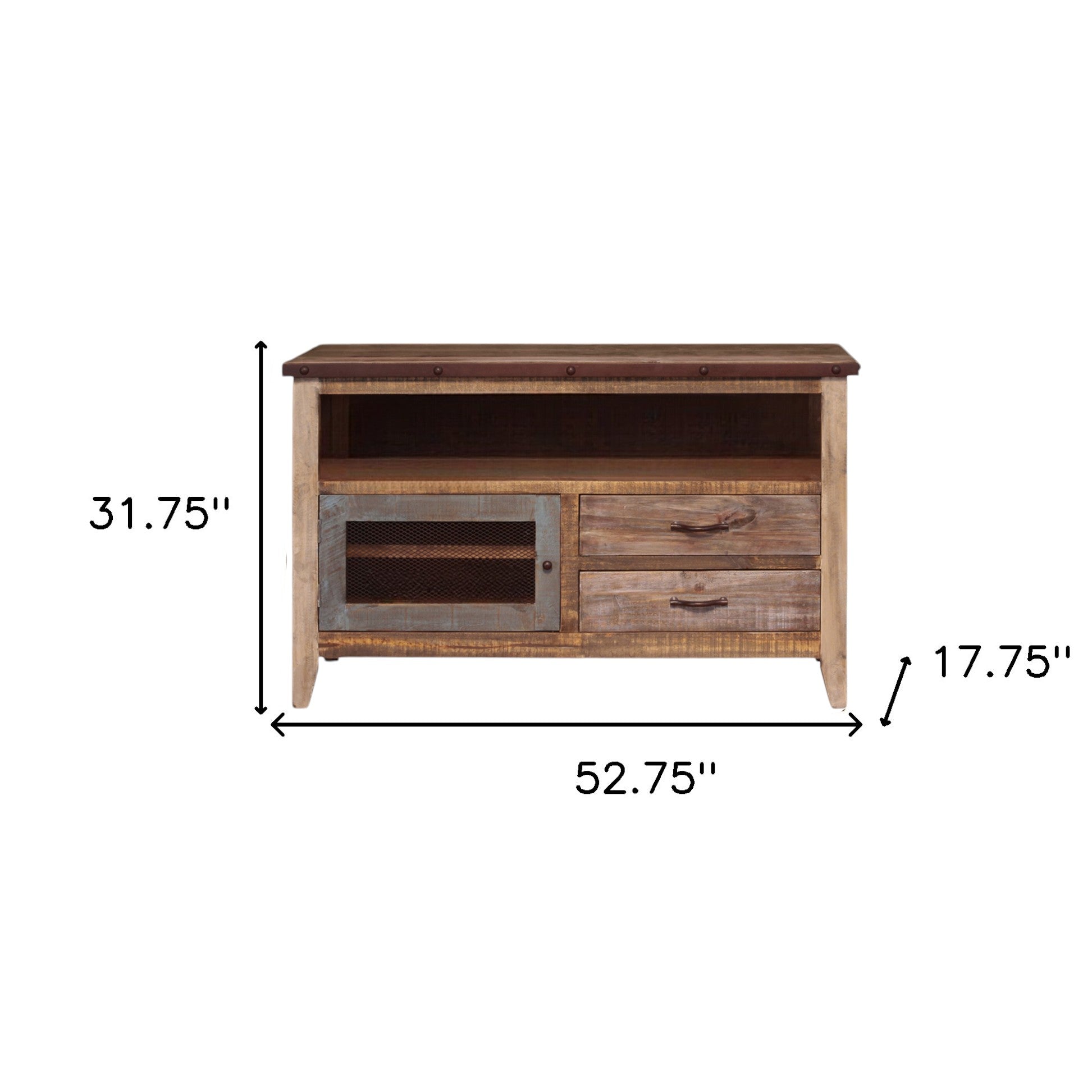 53" Brown Solid Wood Cabinet Enclosed Storage Distressed TV Stand-3