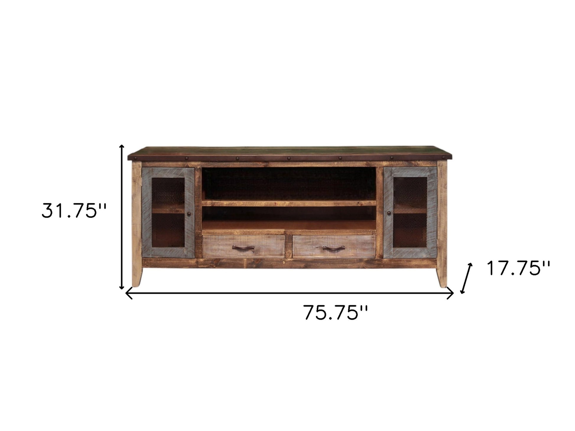 76" Brown Solid Wood Cabinet Enclosed Storage Distressed TV Stand-4
