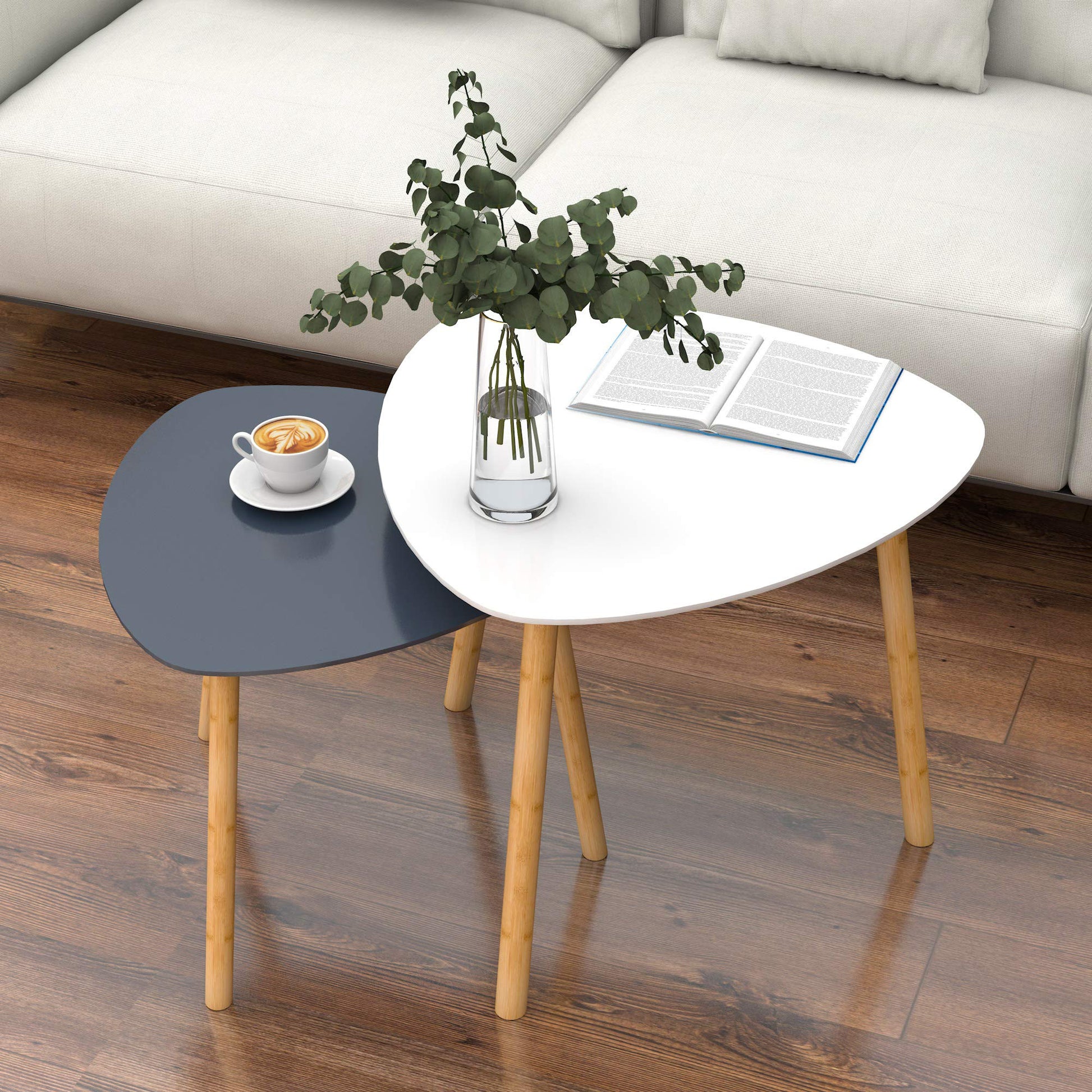 Set of Two 22" Oak And Gray and White Nested Tables - Loft&Timber