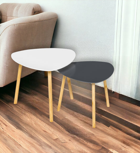 Set of Two 22" Oak And Gray and White Nested Tables - Loft&Timber