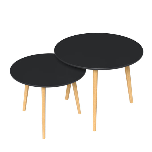 Set Of Two 20" Wood Brown And Black Round Nested Tables - Loft&Timber