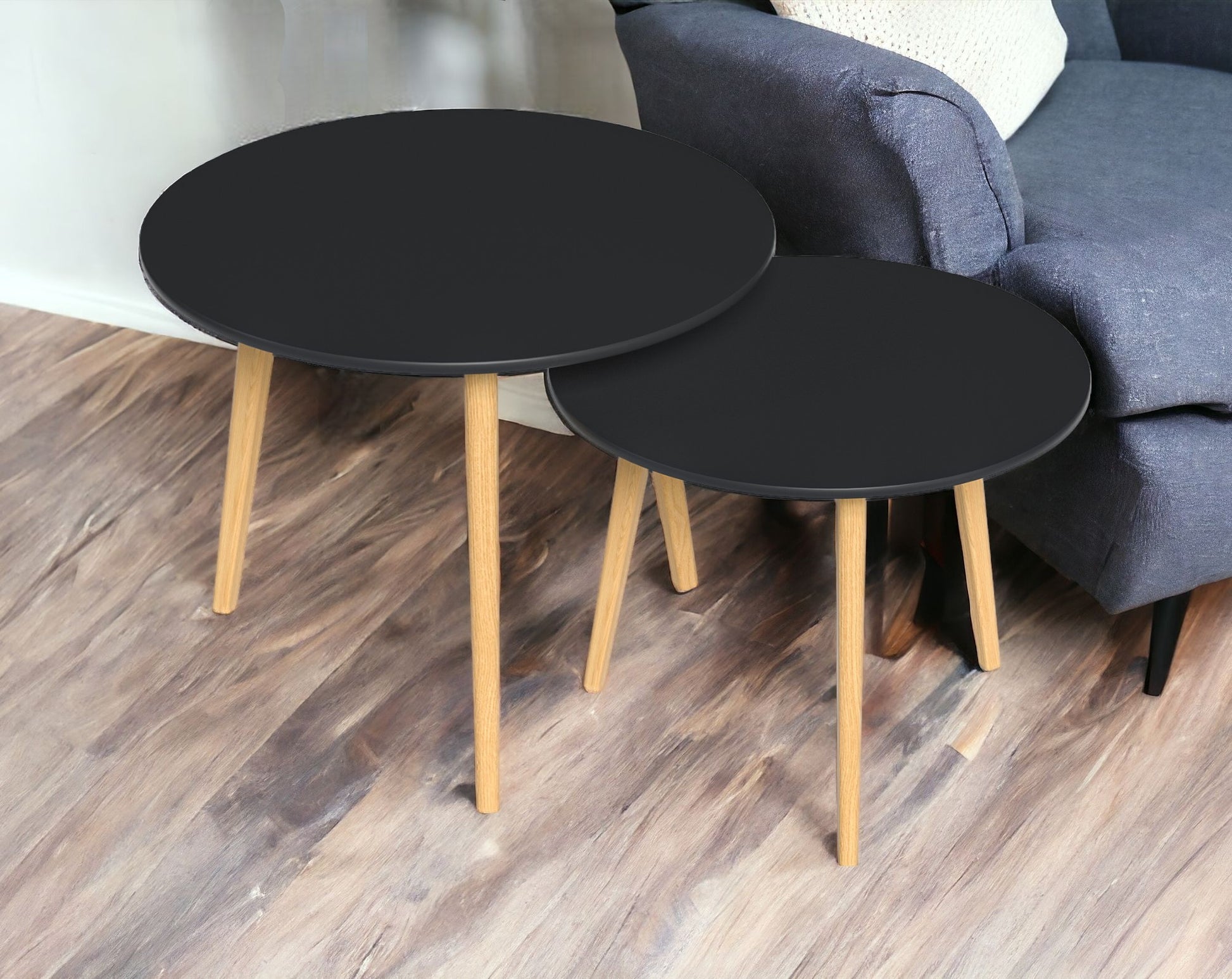 Set Of Two 20" Wood Brown And Black Round Nested Tables - Loft&Timber