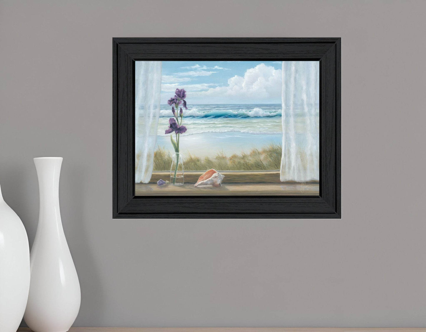 Irises on Windowsill Black Framed Print Wall Art - Loft&Timber