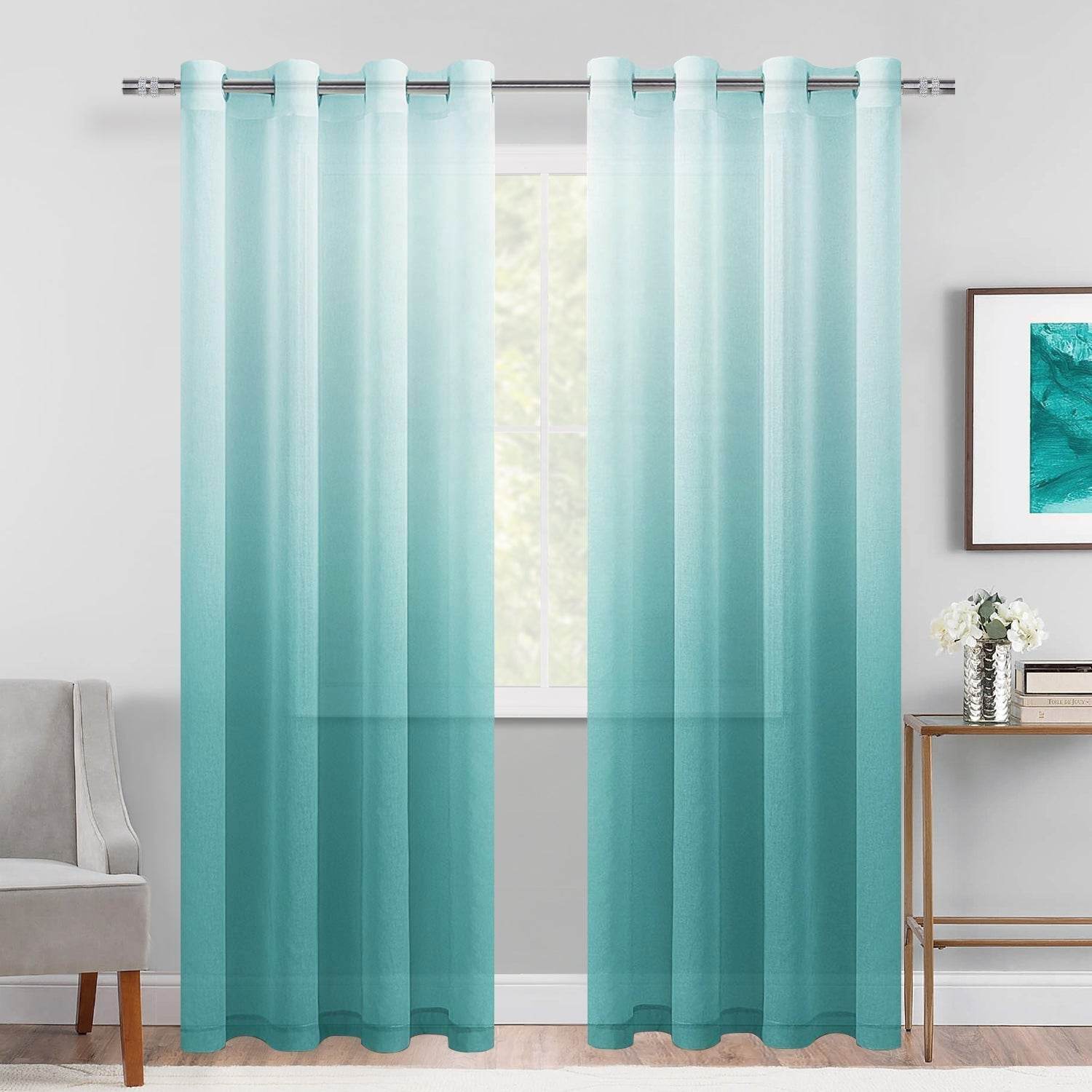 DWCN Faux Linen Ombre Sheer Curtains, Set of 2 Panels - Loft&Timber