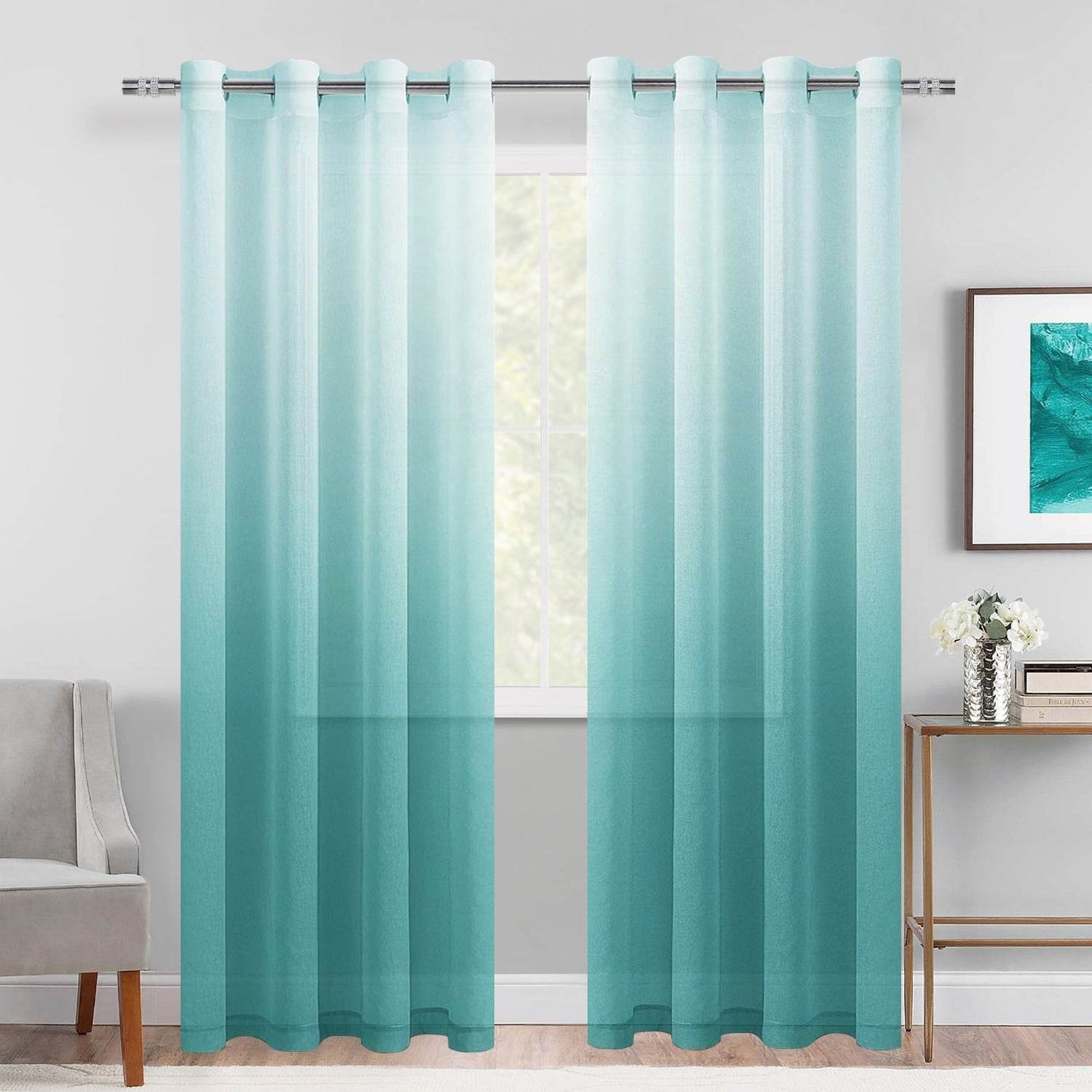 DWCN Faux Linen Ombre Sheer Curtains, Set of 2 Panels - Loft&Timber