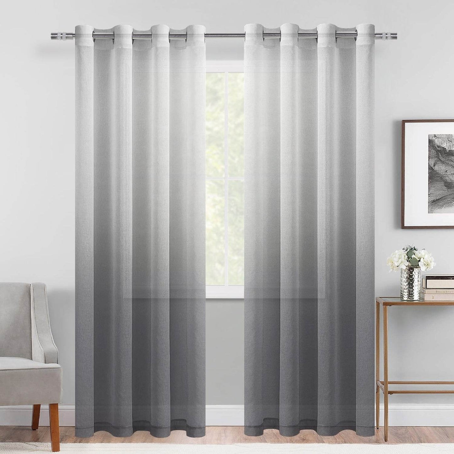DWCN Faux Linen Ombre Sheer Curtains, Set of 2 Panels - Loft&Timber