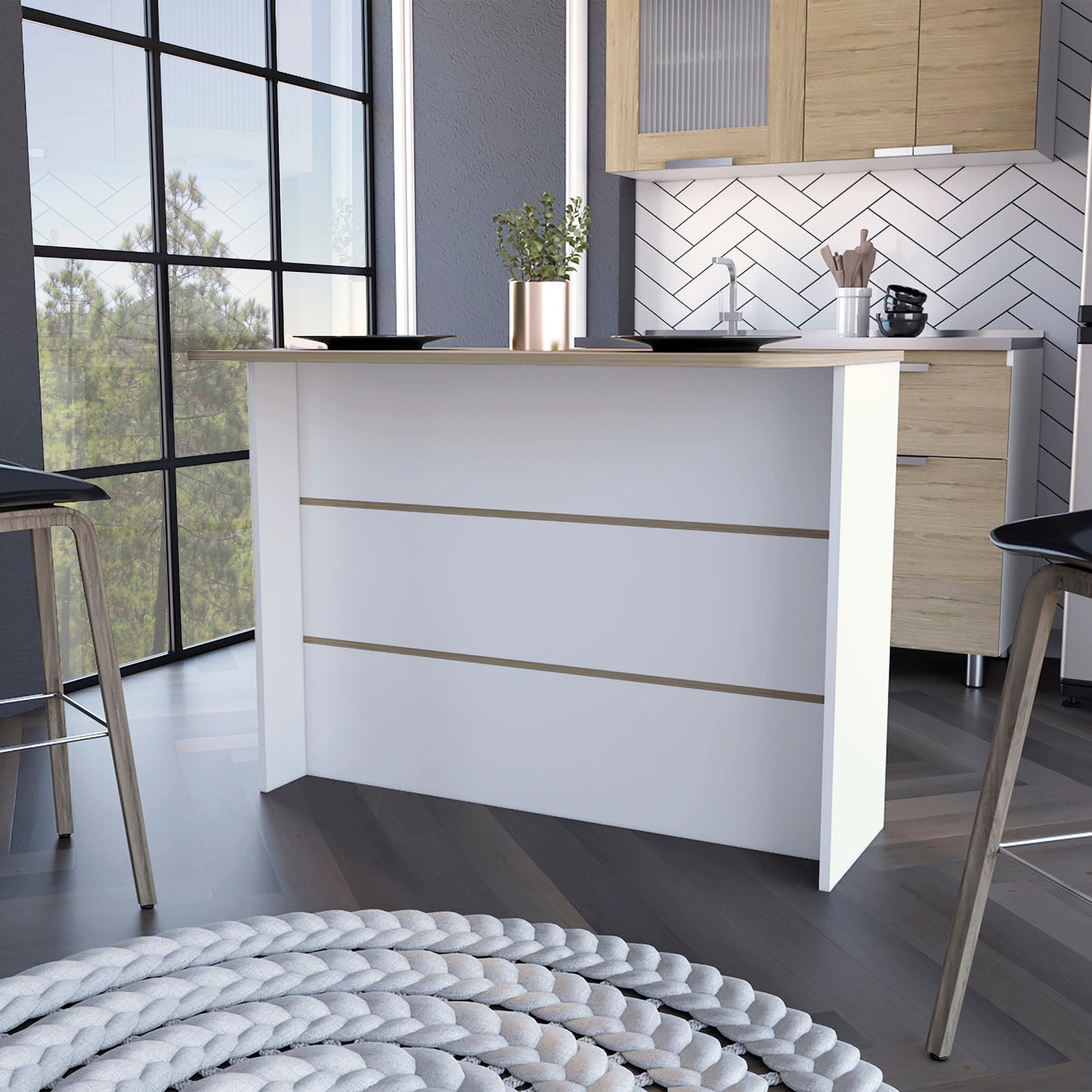 White and Natural 47" Kitchen Island With Storage - Loft&Timber