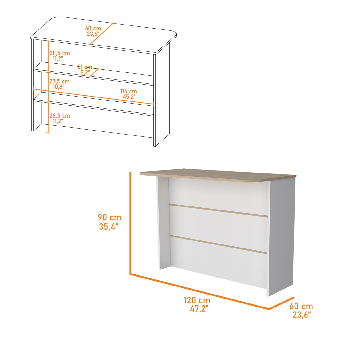 White and Natural 47" Kitchen Island With Storage - Loft&Timber