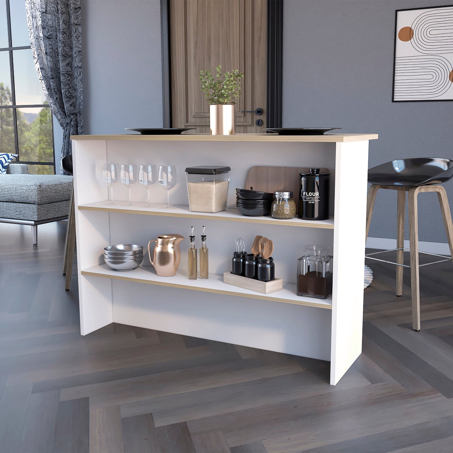 White and Natural 47" Kitchen Island With Storage - Loft&Timber