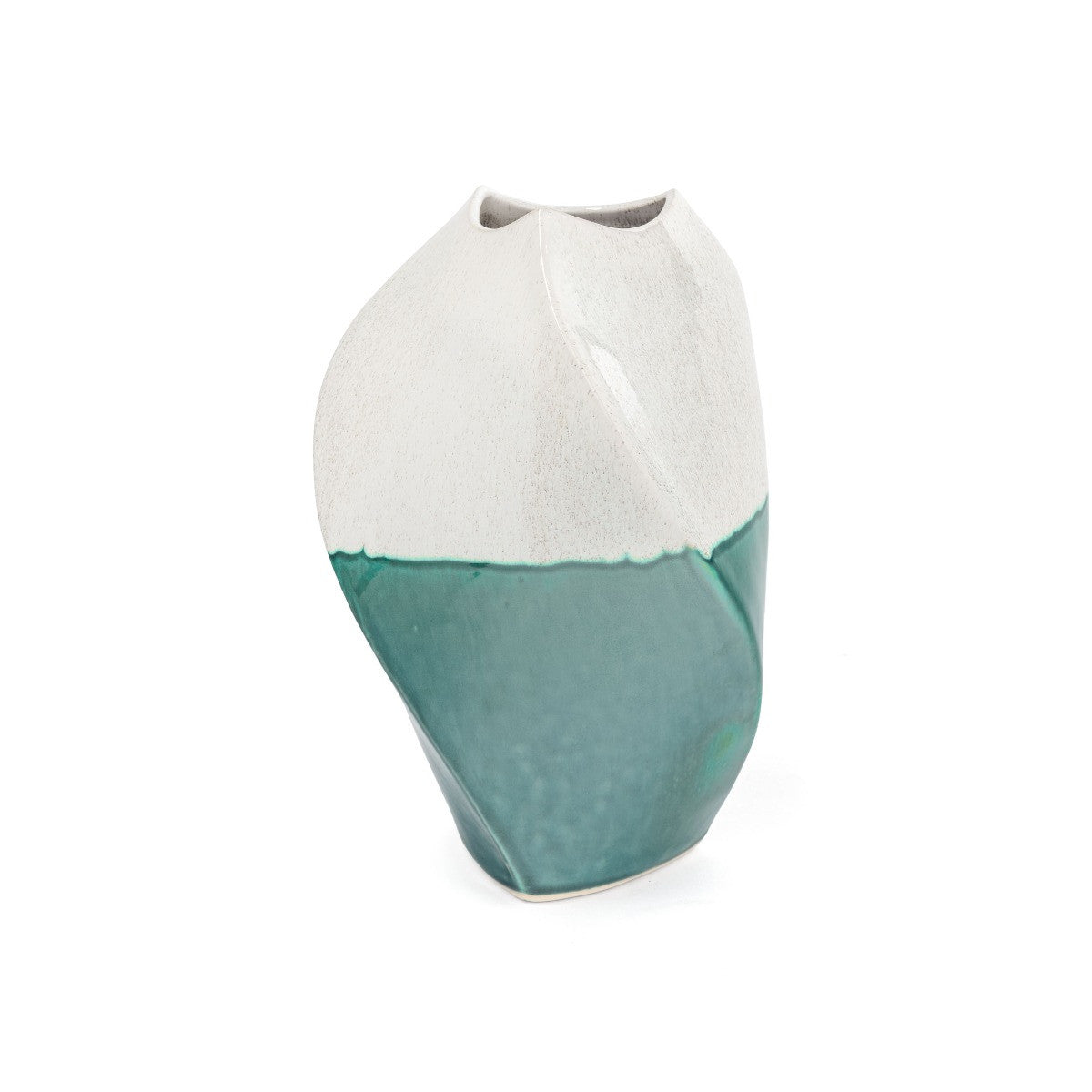 12" Green and Ivory Ombre Wavy Ceramic Table Vase - Loft&Timber