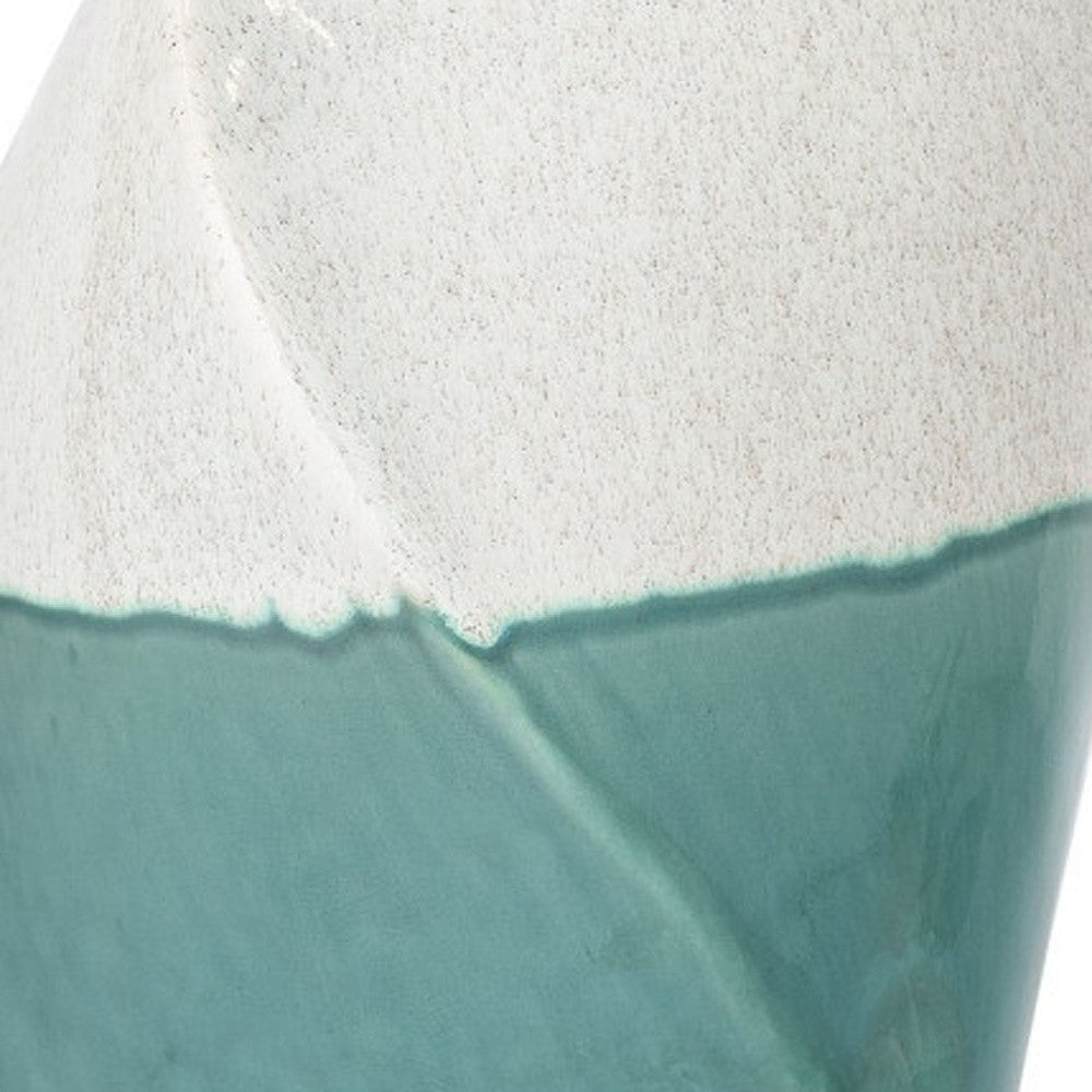 12" Green and Ivory Ombre Wavy Ceramic Table Vase - Loft&Timber
