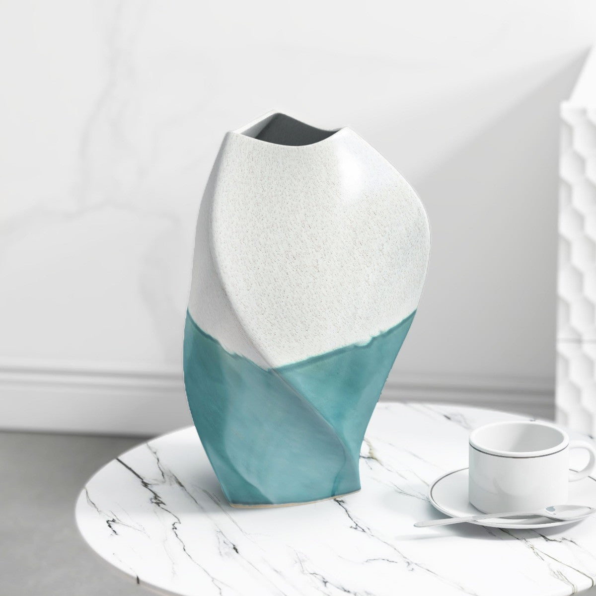 12" Green and Ivory Ombre Wavy Ceramic Table Vase - Loft&Timber