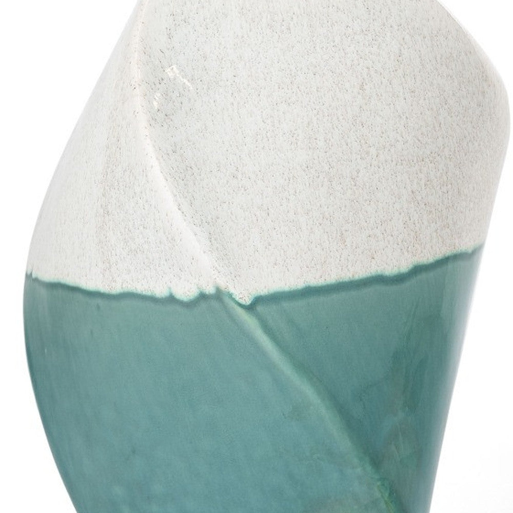 12" Green and Ivory Ombre Wavy Ceramic Table Vase - Loft&Timber