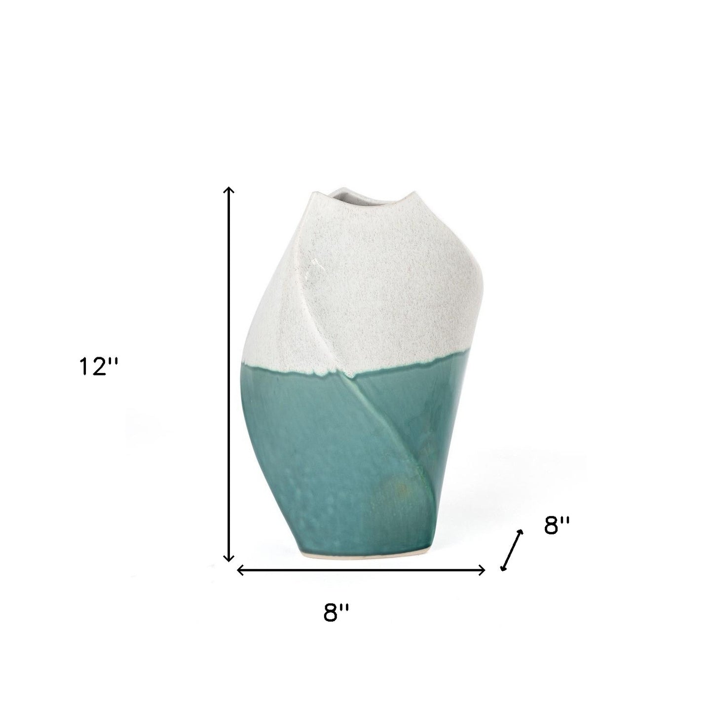 12" Green and Ivory Ombre Wavy Ceramic Table Vase - Loft&Timber