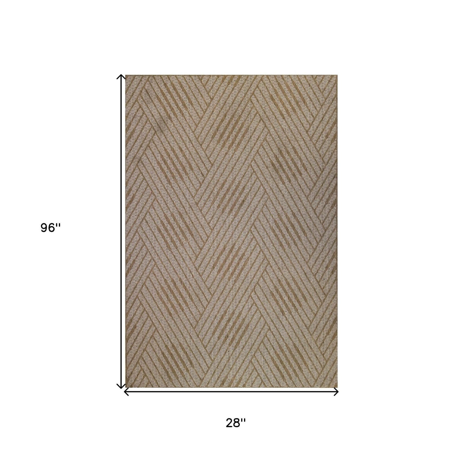 8' Runner Beige Geometric Stain Resistant Indoor Outdoor Runner Rug - Loft&Timber