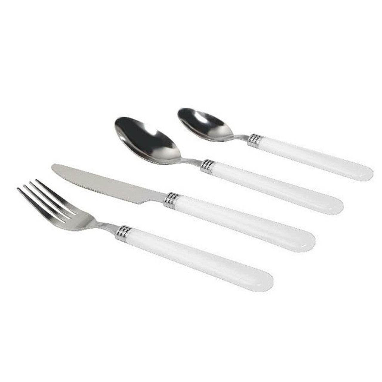 Gibson Sensations II 16 Piece Stainless Steel Flatware Set with White Handles and Chrome Caddy - Loft&Timber