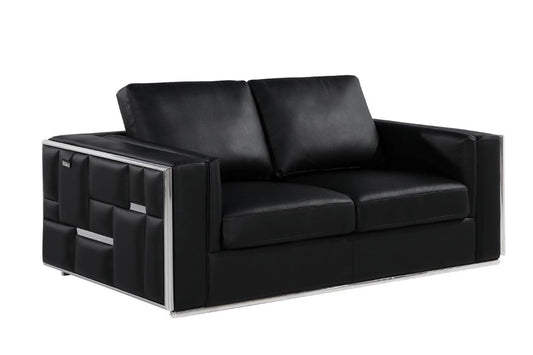 73" Black And Silver Metallic Top Grain Leather Loveseat - Loft&Timber