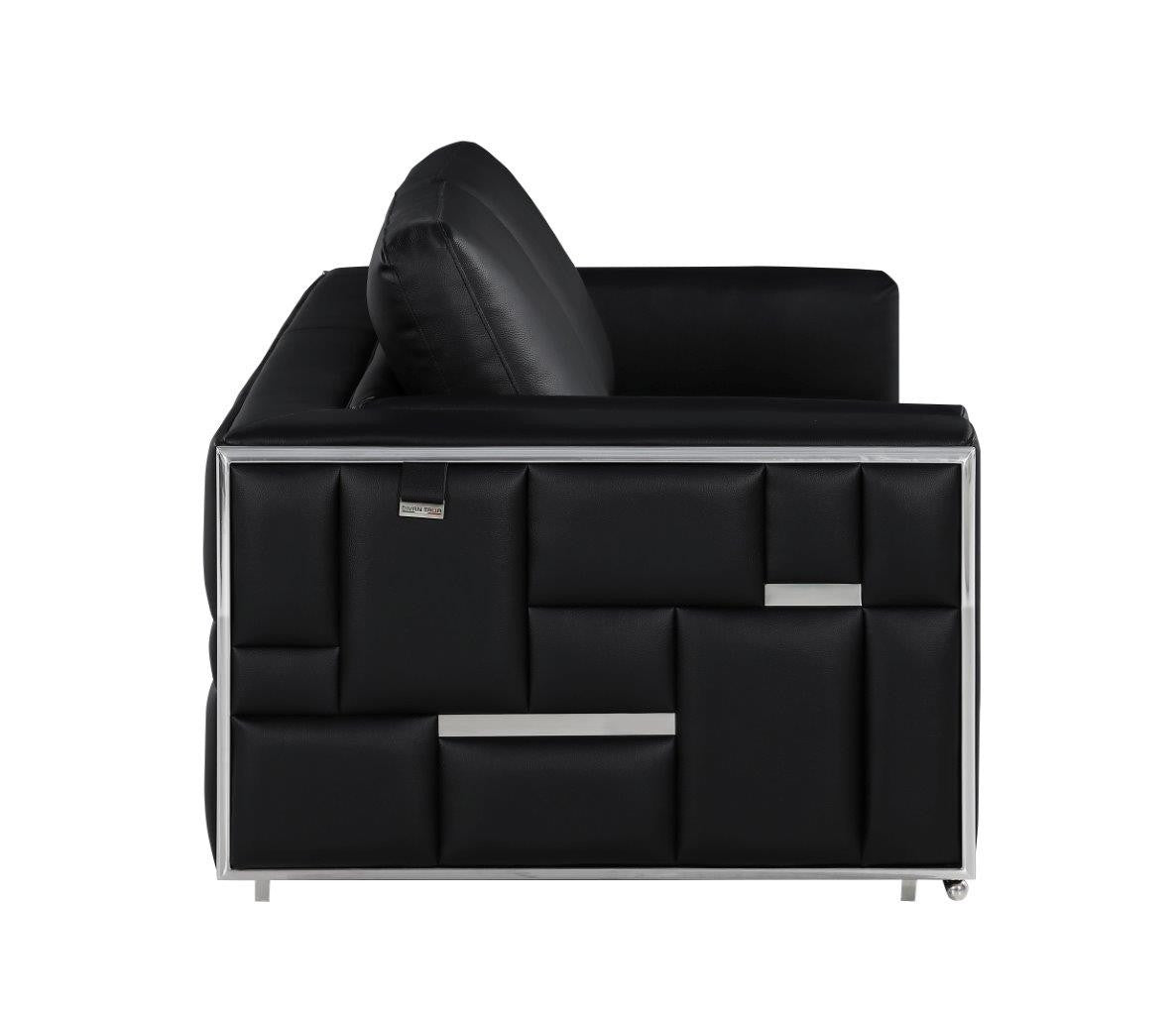 73" Black And Silver Metallic Top Grain Leather Loveseat - Loft&Timber