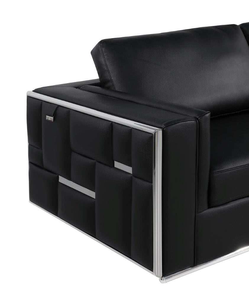 73" Black And Silver Metallic Top Grain Leather Loveseat - Loft&Timber