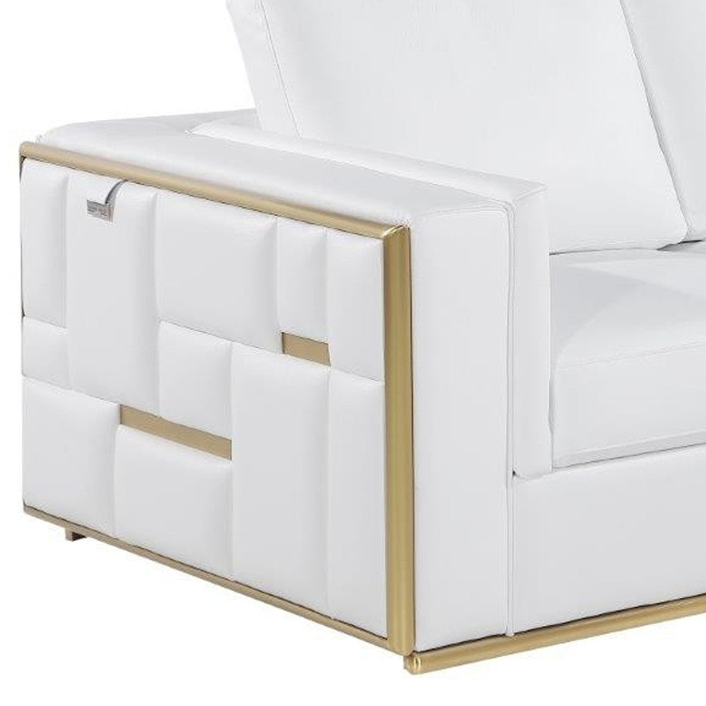 73" White And Silver Metallic Top Grain Leather Loveseat - Loft&Timber