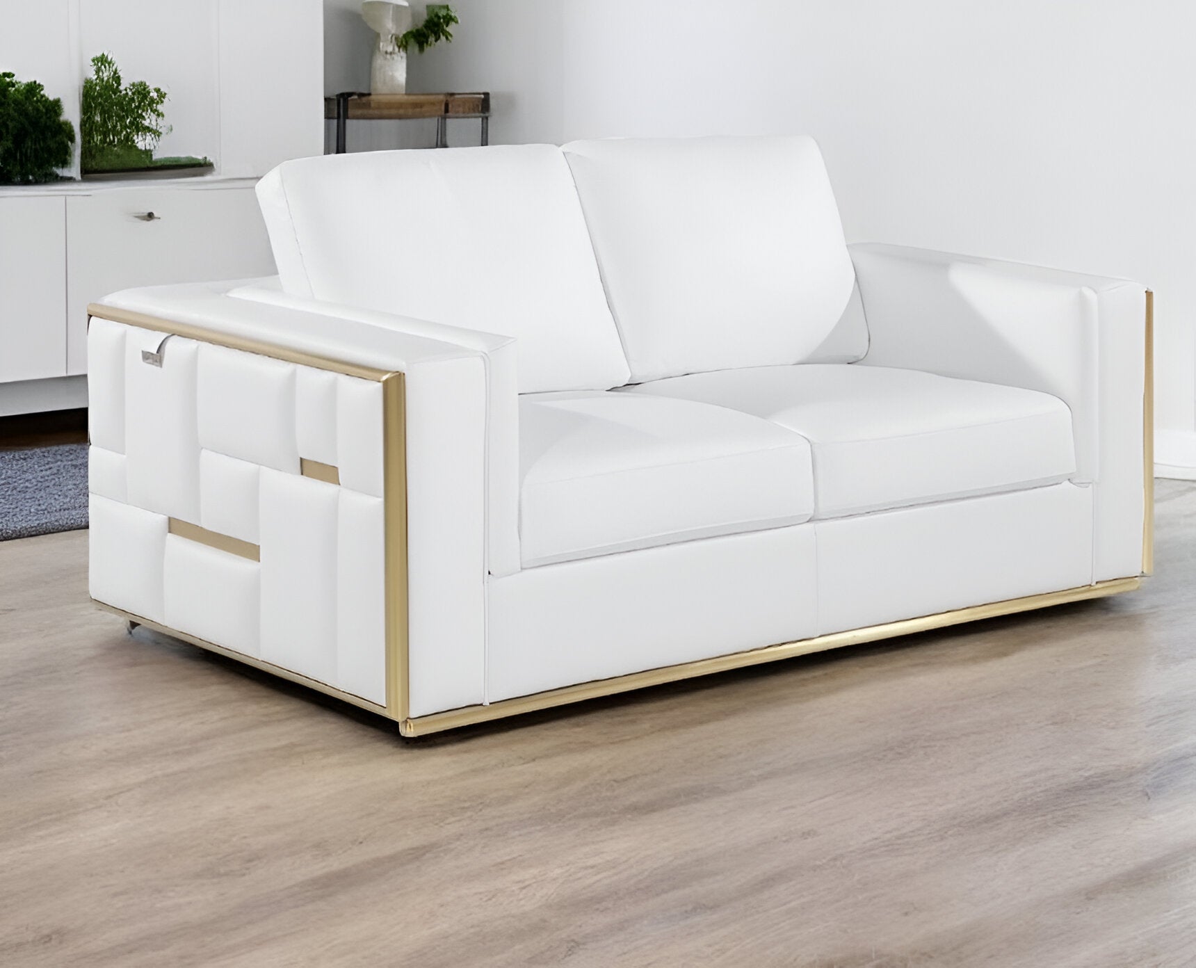 73" White And Silver Metallic Top Grain Leather Loveseat - Loft&Timber