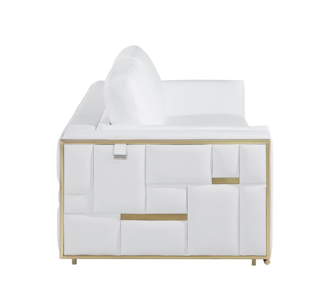 73" White And Silver Metallic Top Grain Leather Loveseat - Loft&Timber