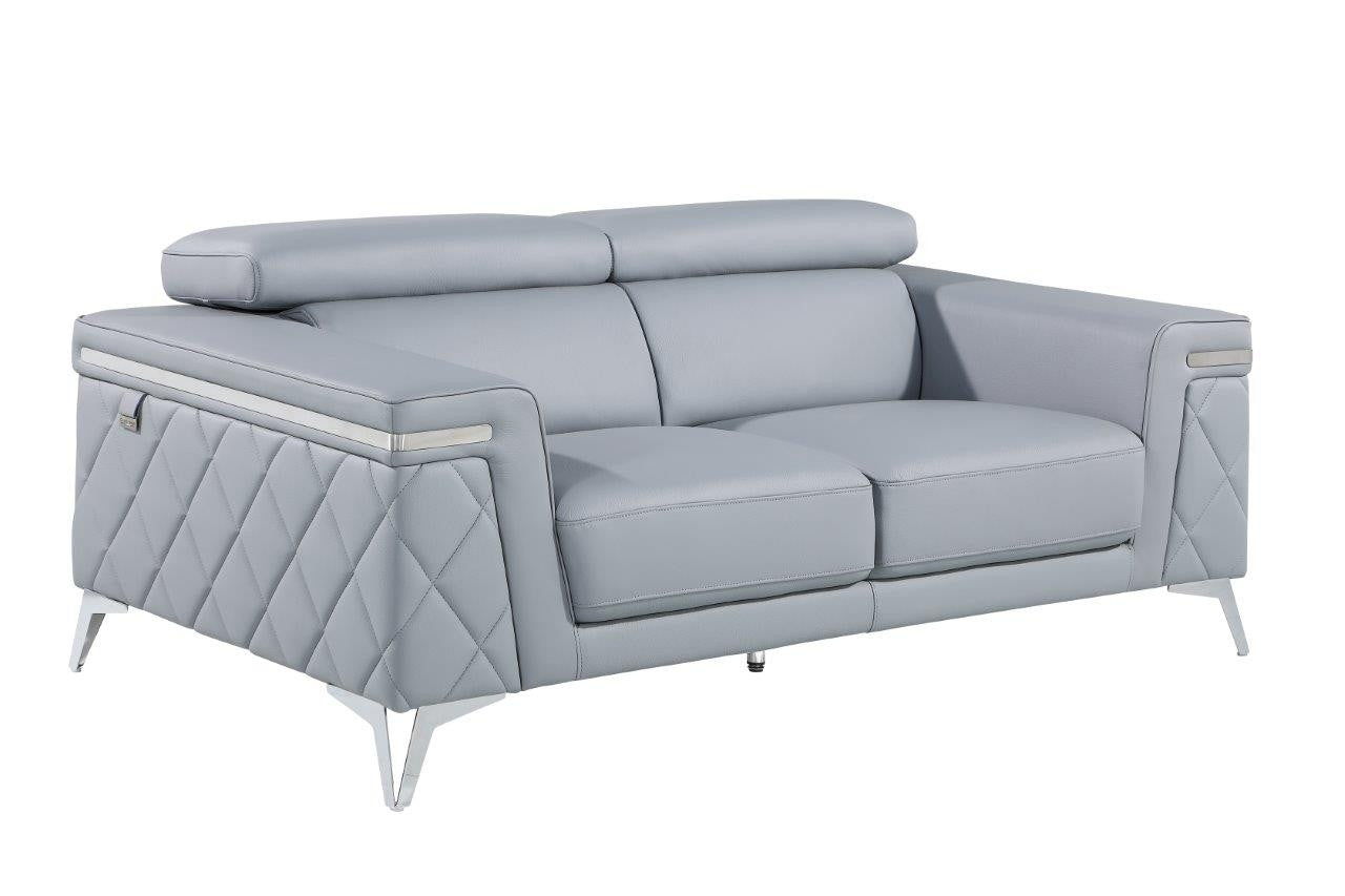 70" Light Blue And Silver Metallic Top Grain Leather Loveseat - Loft&Timber