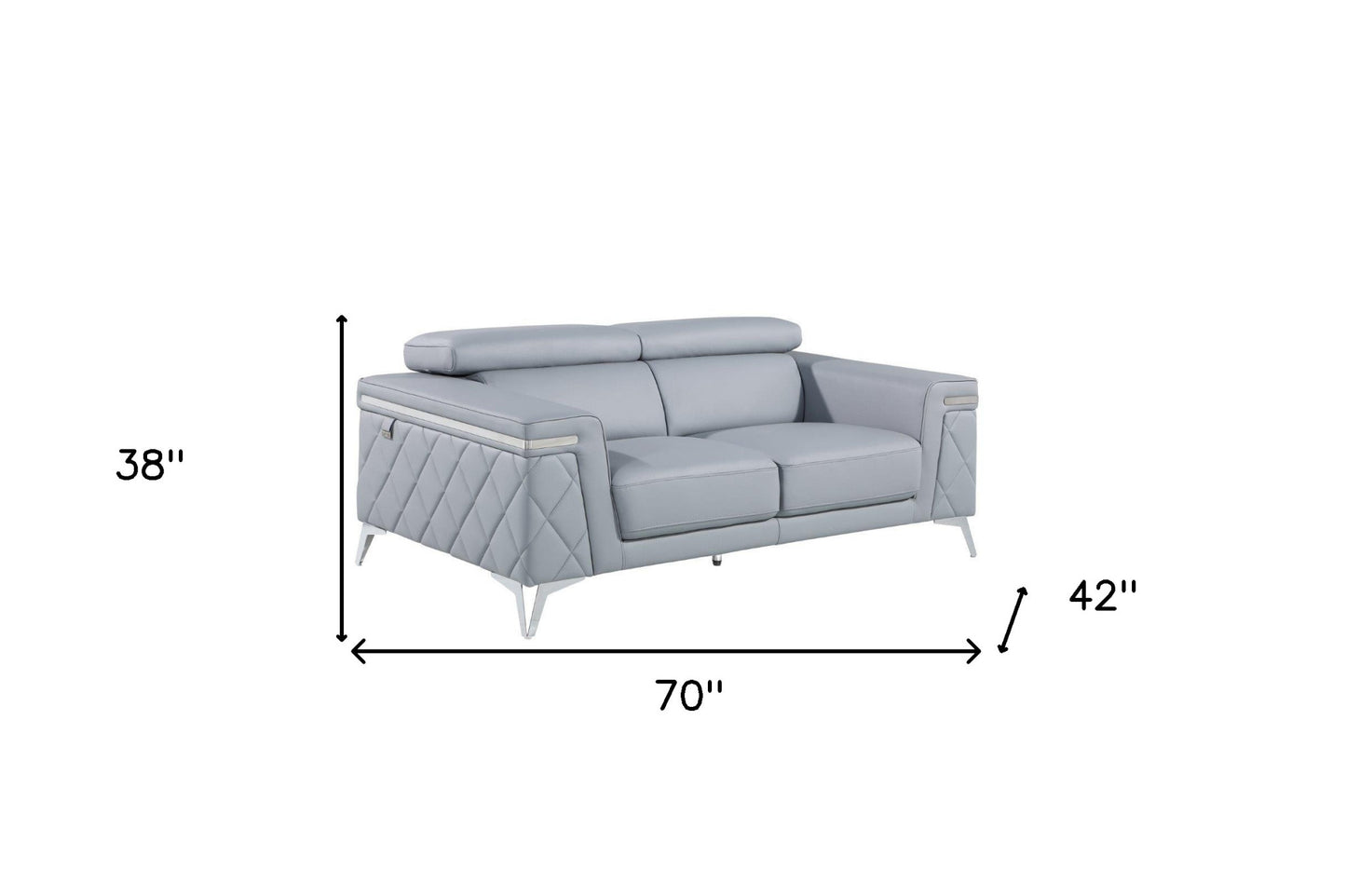 70" Light Blue And Silver Metallic Top Grain Leather Loveseat - Loft&Timber