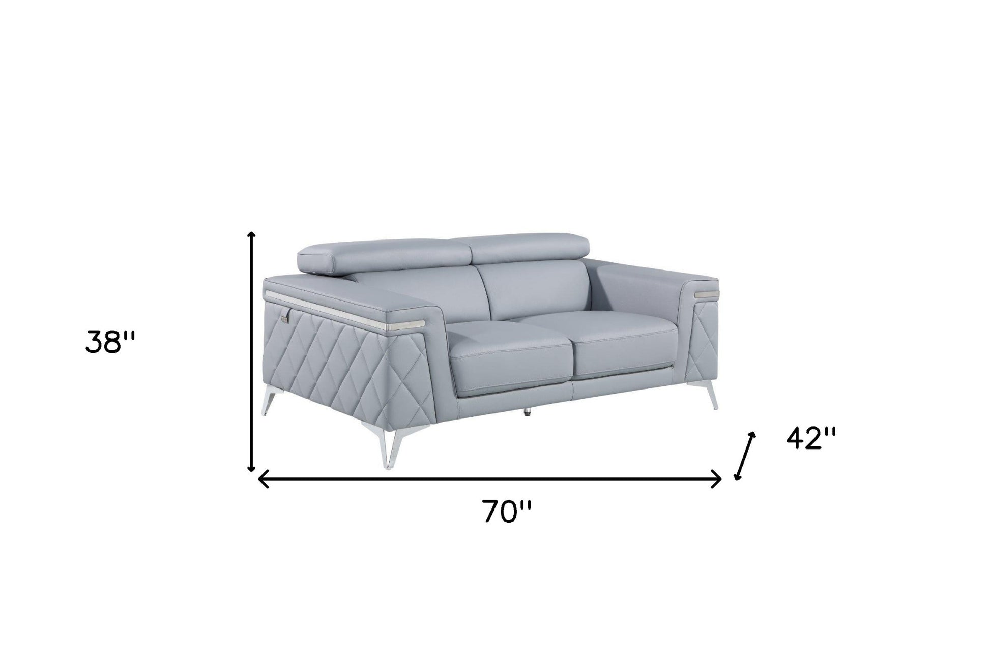 70" Light Blue And Silver Metallic Top Grain Leather Loveseat - Loft&Timber