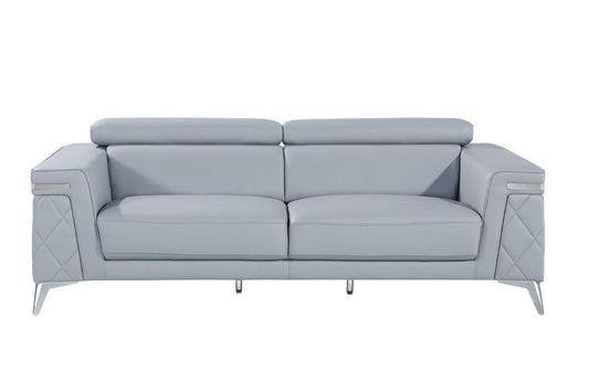 89" Light Blue Italian Leather Sofa With Silver Legs-1