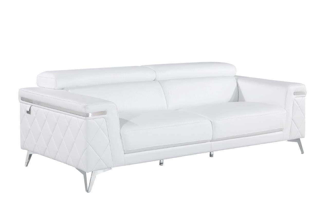 89" White Italian Leather Sofa With Silver Legs-2
