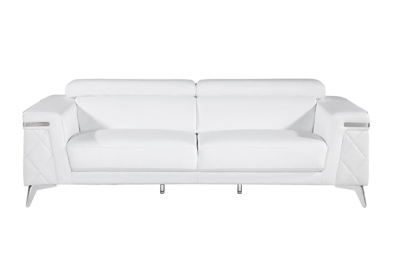 89" White Italian Leather Sofa With Silver Legs-1
