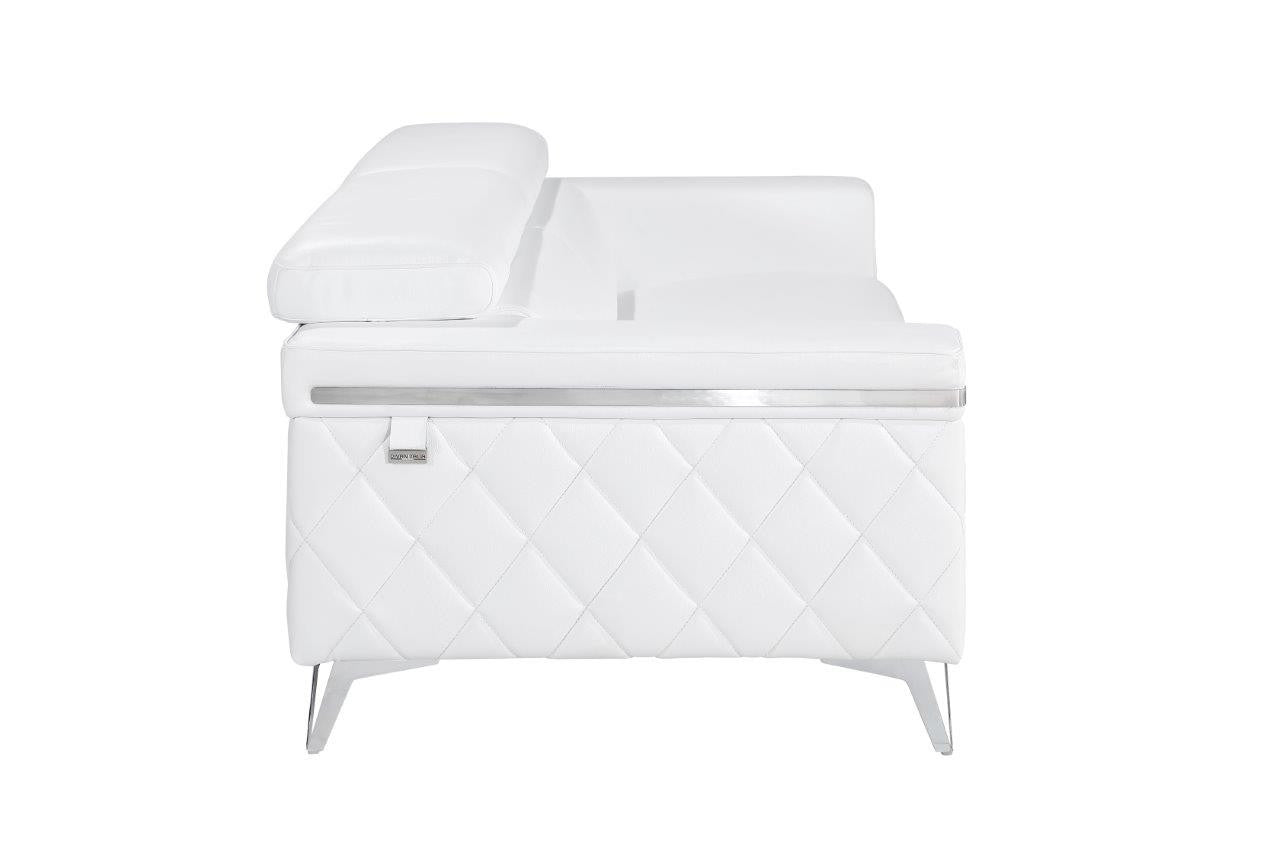 89" White Italian Leather Sofa With Silver Legs-5