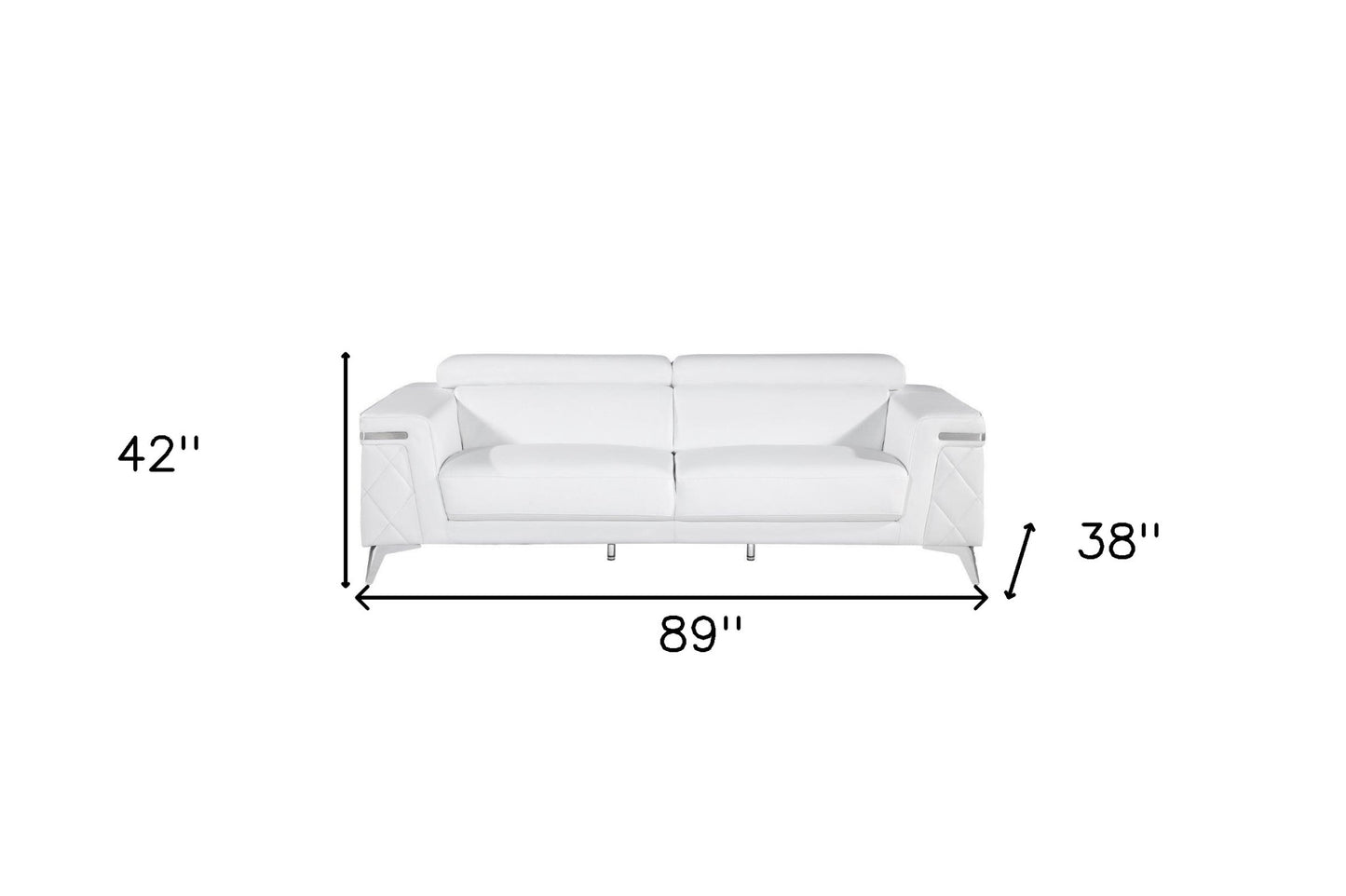 89" White Italian Leather Sofa With Silver Legs-6