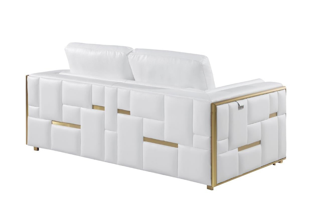 89" White Italian Leather Sofa With Brass Legs-2