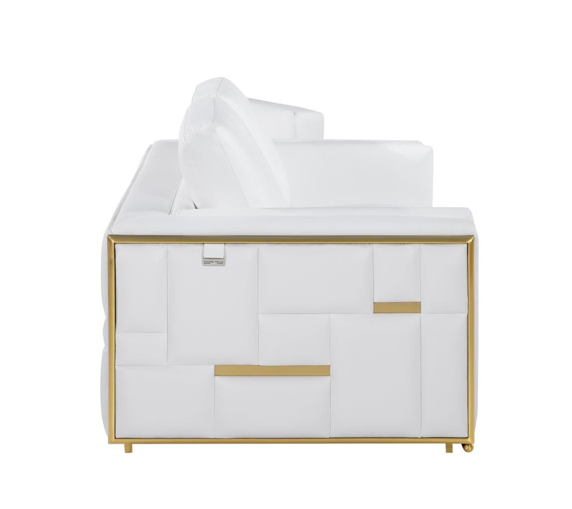 89" White Italian Leather Sofa With Brass Legs-4