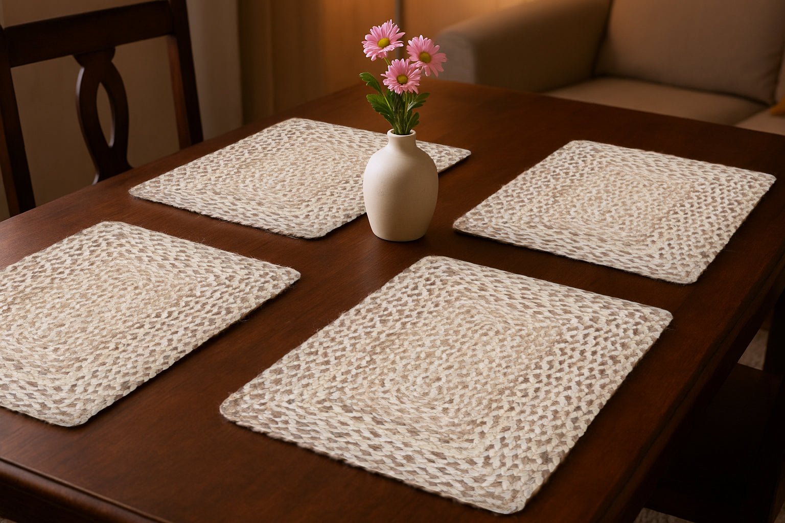 19" Set of Four Ivory And Natural Jute Placemats - Loft&Timber