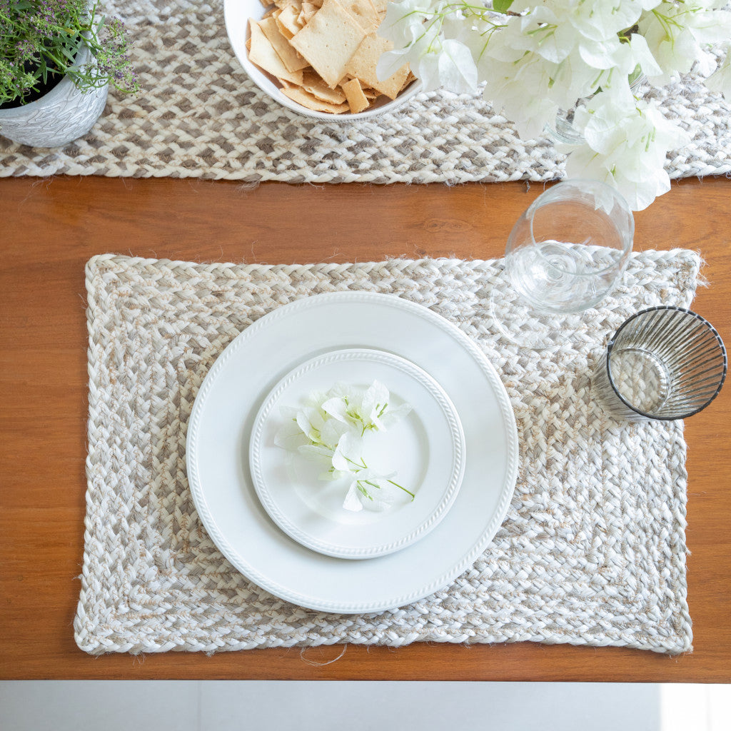 19" Set of Four Ivory And Natural Jute Placemats - Loft&Timber