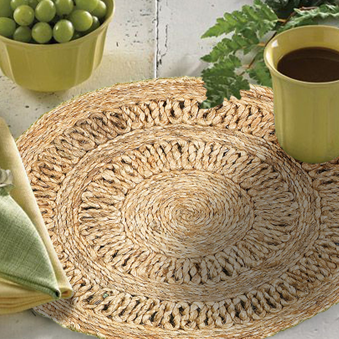 15" Set of Two Natural Braided Jute Round Placemats - Loft&Timber