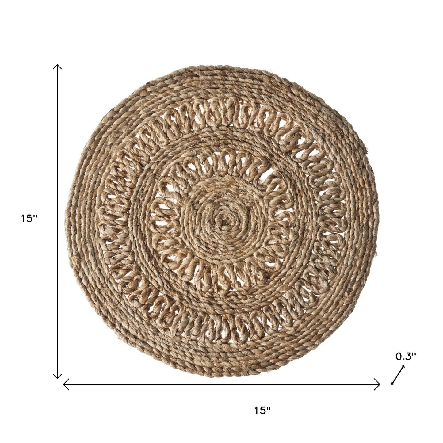 15" Set of Two Natural Braided Jute Round Placemats - Loft&Timber
