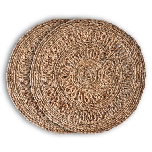 15" Set of Two Natural Braided Jute Round Placemats - Loft&Timber