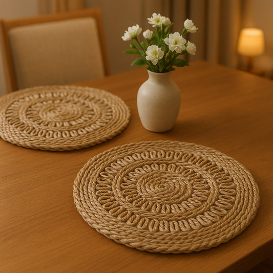 15" Set of Two Natural Braided Jute Round Placemats - Loft&Timber