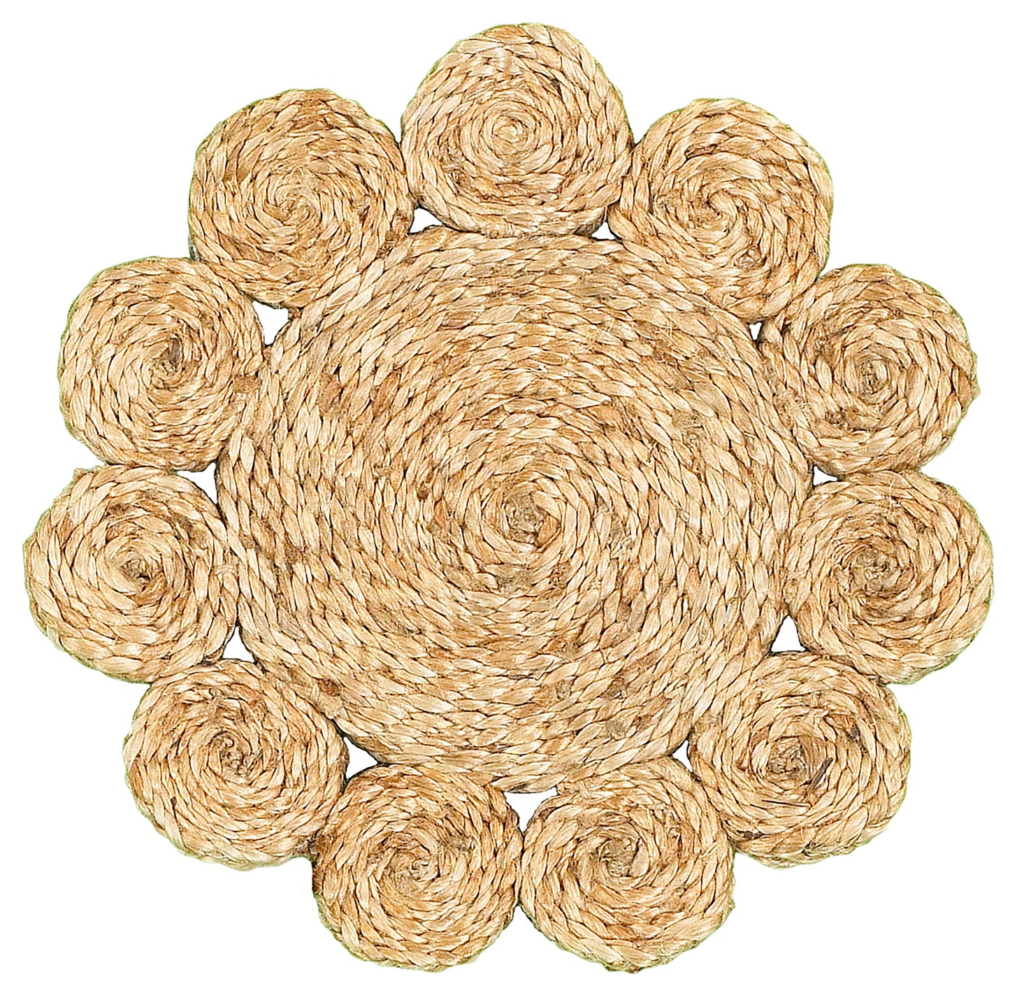 15" Set of Two Natural Braided Jute Scalloped Placemats - Loft&Timber
