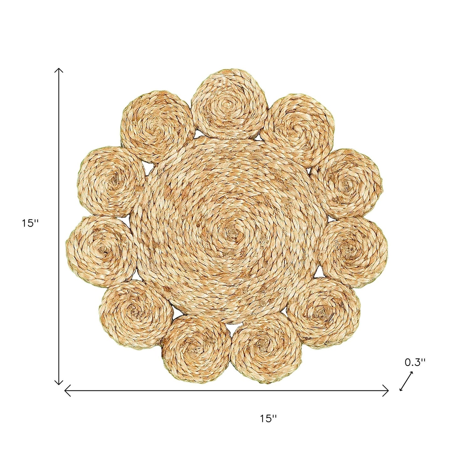 15" Set of Two Natural Braided Jute Scalloped Placemats - Loft&Timber