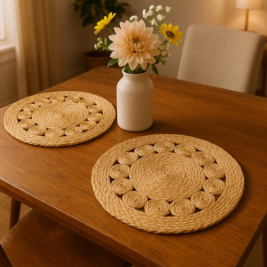 15" Set of Two Natural Braided Jute Round Placemats - Loft&Timber