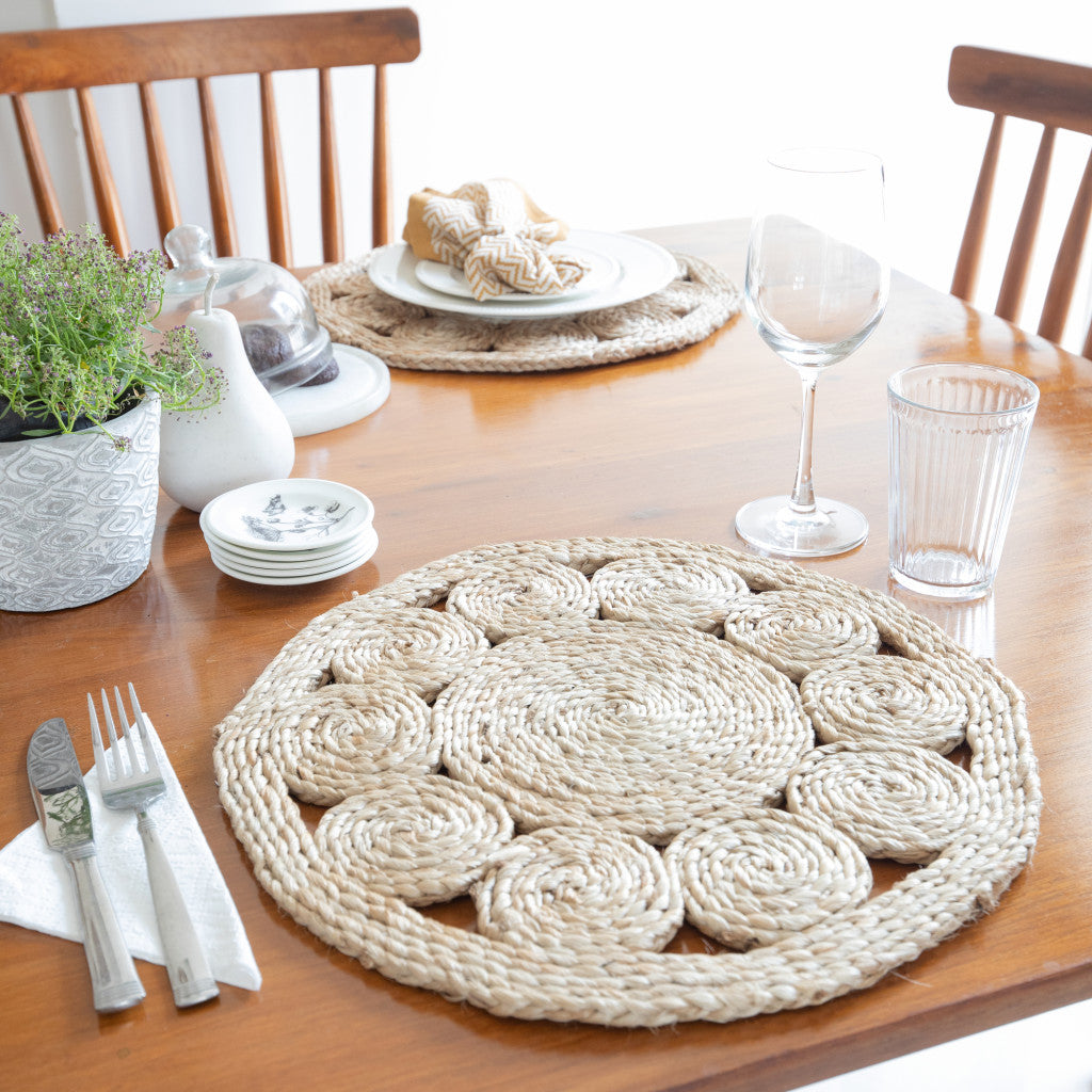 15" Set of Two Natural Braided Jute Round Placemats - Loft&Timber