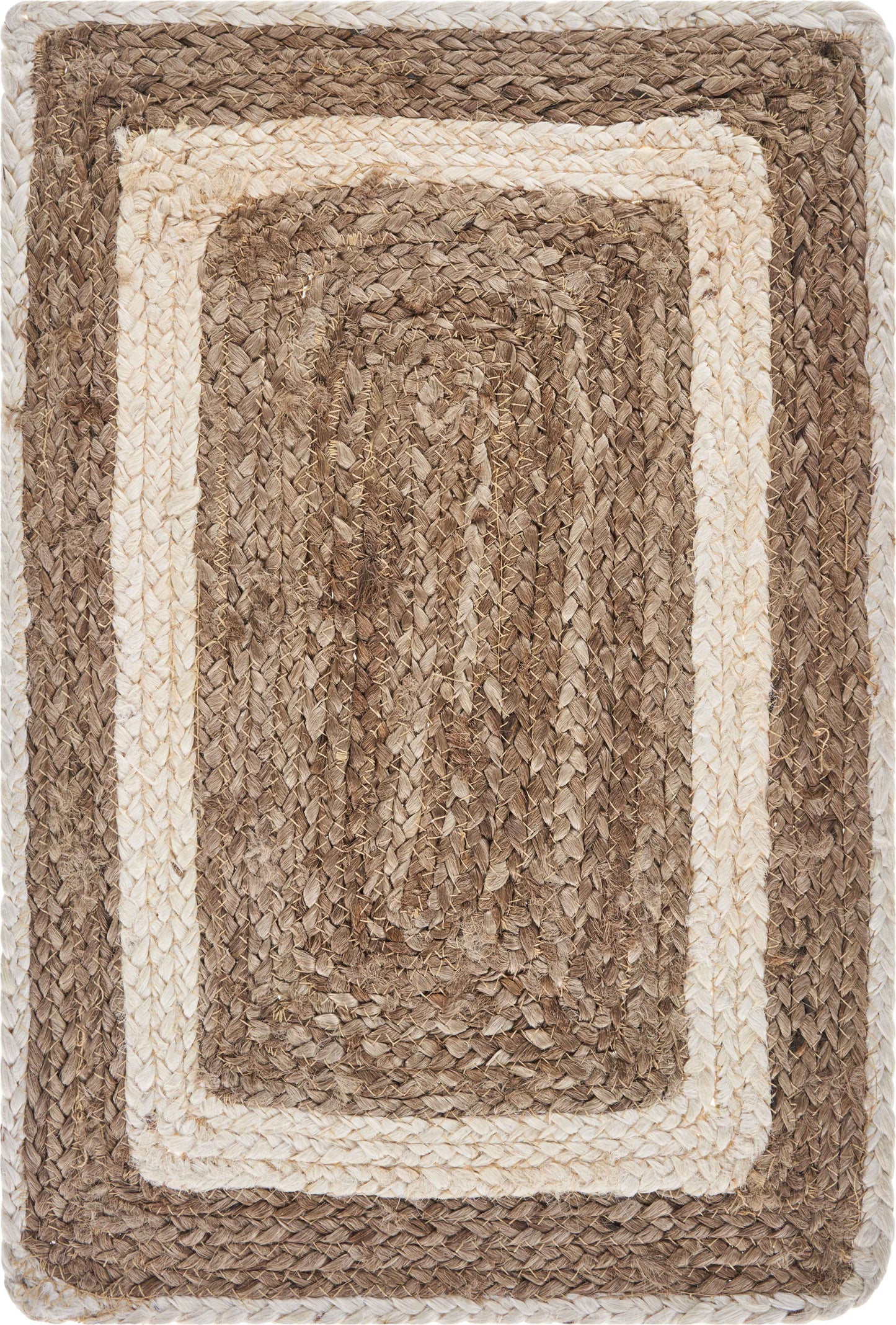 19" Set of Four Natural And Ivory Geometric Braided Jute Placemats-7