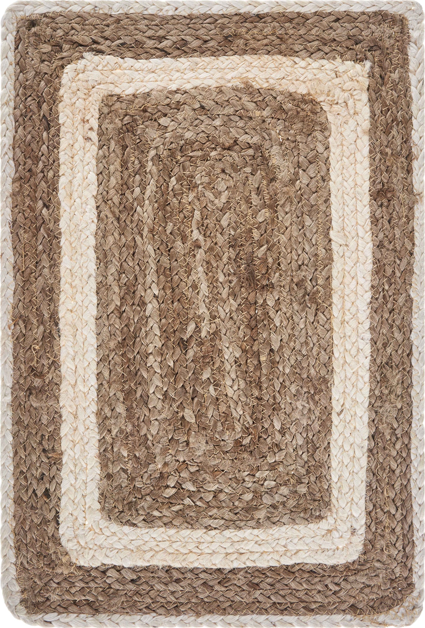 19" Set of Four Natural And Ivory Geometric Braided Jute Placemats-8