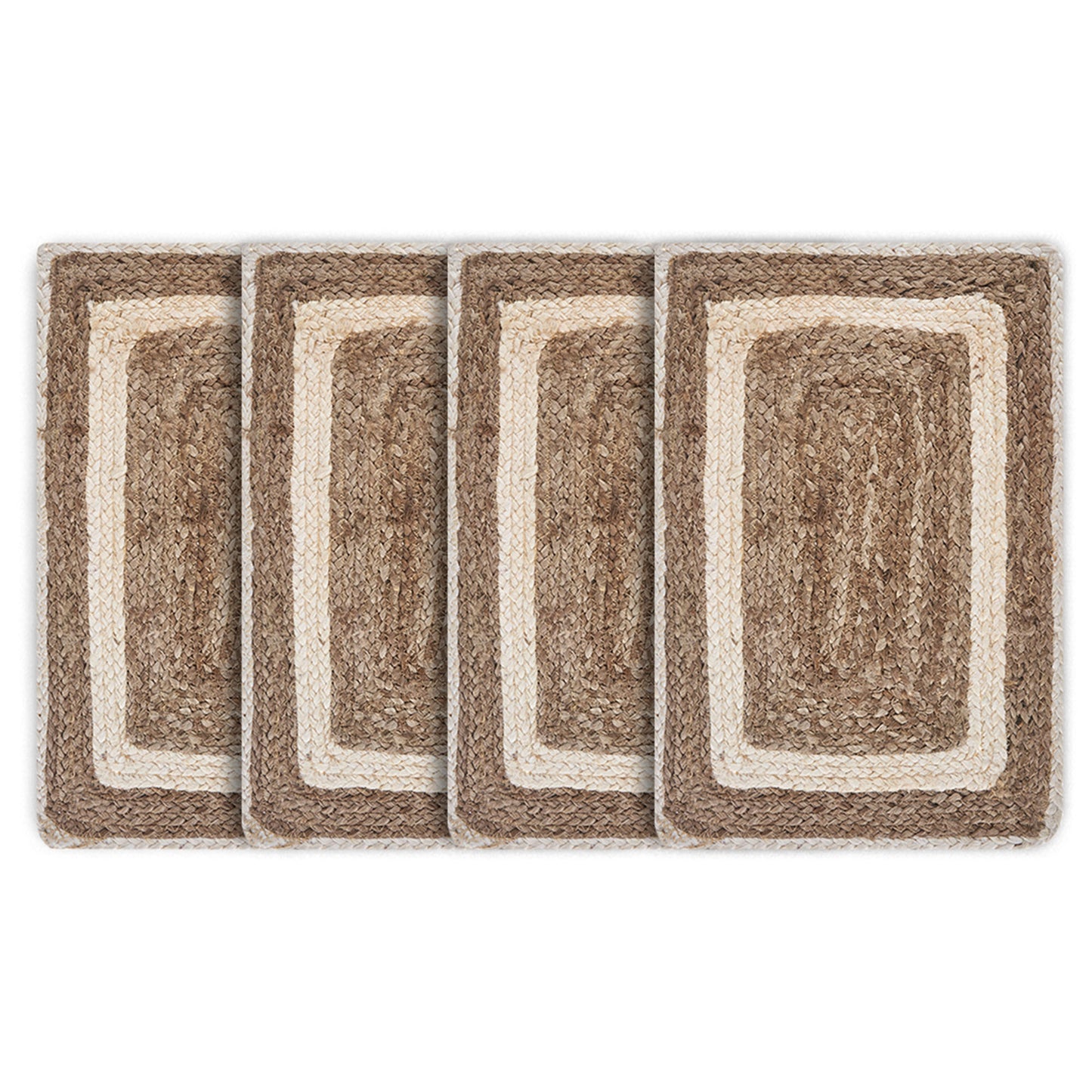 19" Set of Four Natural And Ivory Geometric Braided Jute Placemats-6